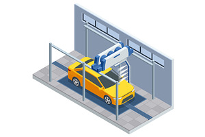 Isometric automatic car wash station, a Transportation Illustration by Golden Sikorka
