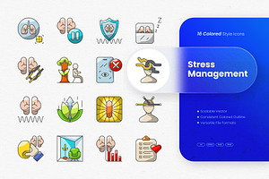 Stress Management Colored Icons, an Outline Icon by cidcud_graphic