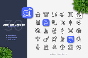 Ancient Greece Outline Icons