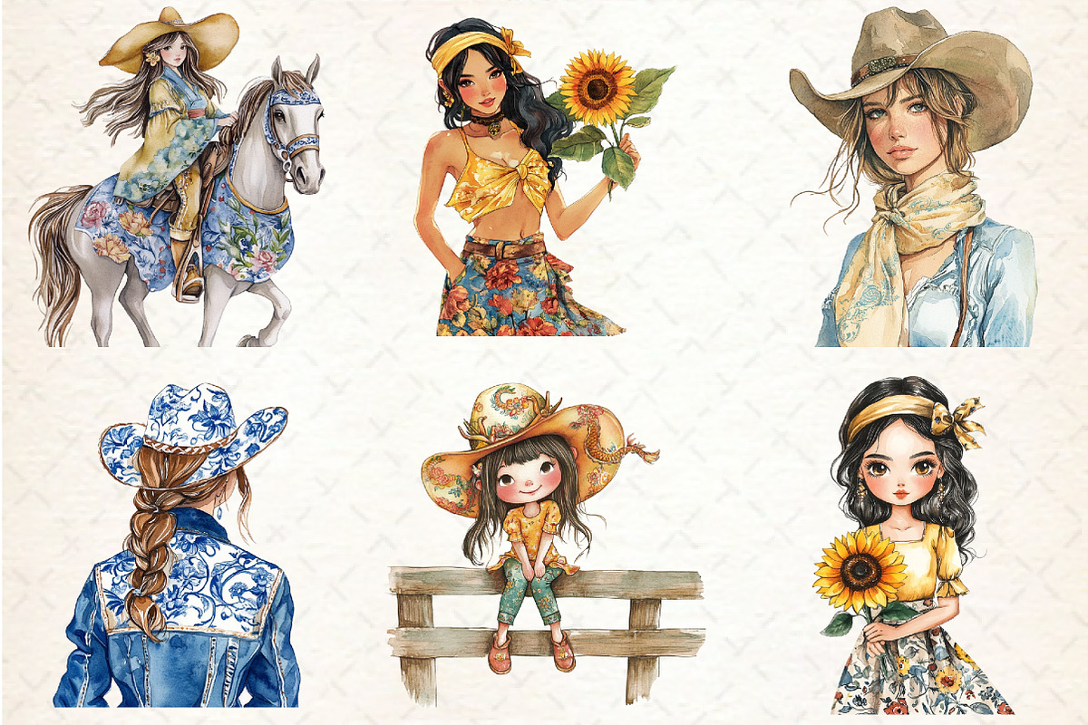 Chinoiserie Cowgirl Coquette Clipart, an Illustration by Rose Art (Photo 3 of 4)