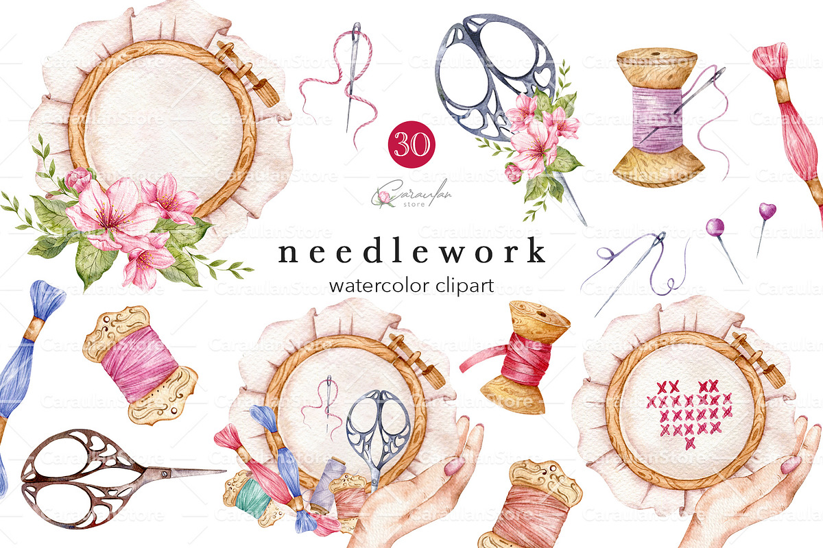 Needlework Clipart (Embroidery), an Object Illustration by CaraulanStore (Photo 1 of 9)