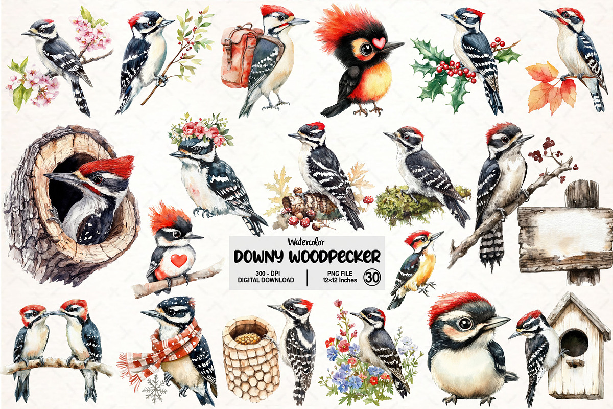 Downy Woodpecker Clipart, an Illustration by Pixels.Craft (Photo 1 of 7)