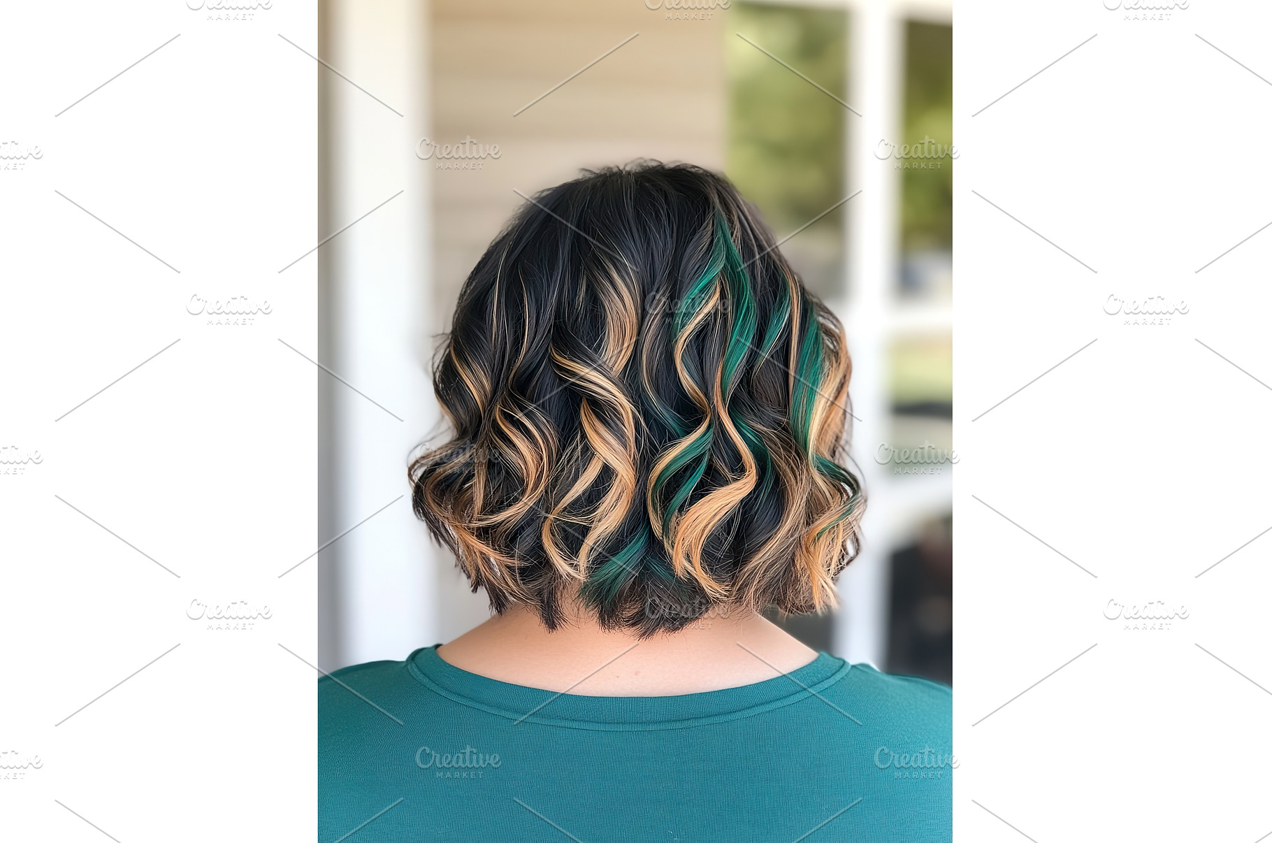 Wavy bob with blonde and teal, a Background Photo by Lermont51