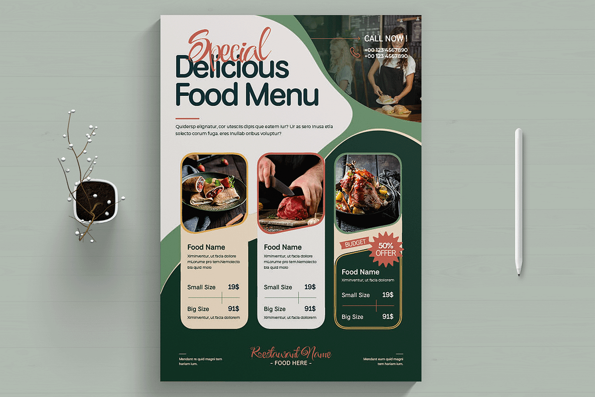 Delicious Food Menu Flyer Template, a Flyer Template by MightyDesign (Photo 1 of 8)