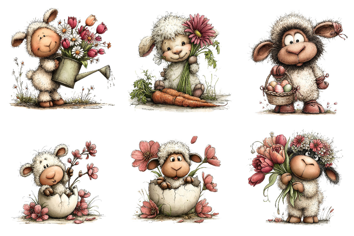 Whimsical Easter Sheep Clipart, an Illustration by CreationArt (Photo 2 of 6)