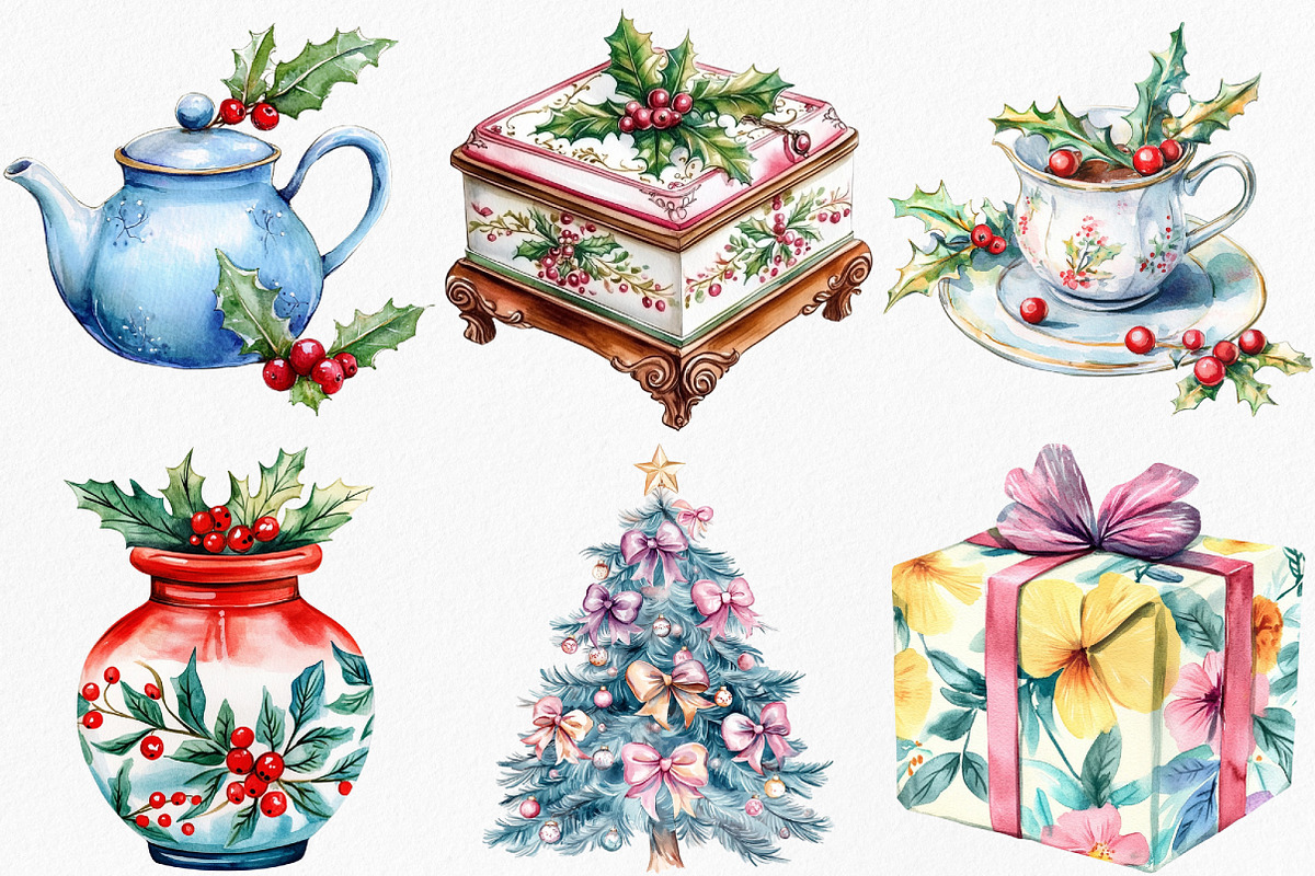 Watercolor Grandmillennial Christmas, an Illustration by Canvas Craft (Photo 4 of 8)