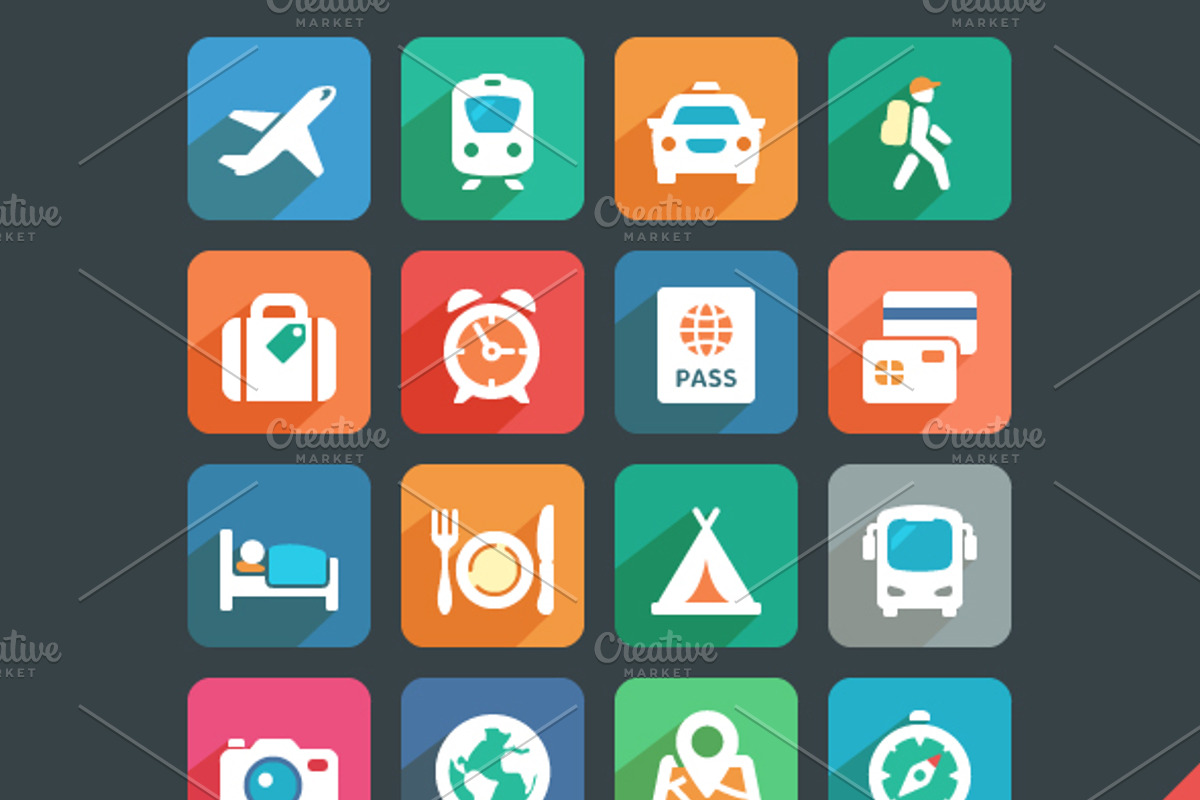 Traveling and transport Flat icons