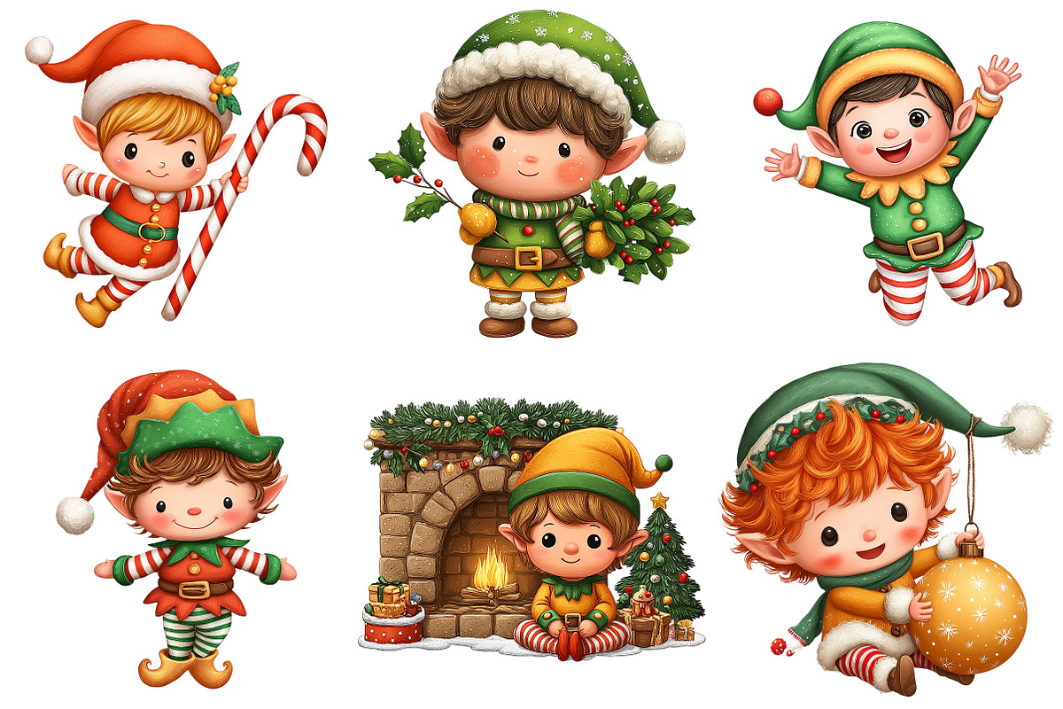 Whimsical Christmas Elf Clipart, an Illustration by Craft Nest (Photo 3 of 11)