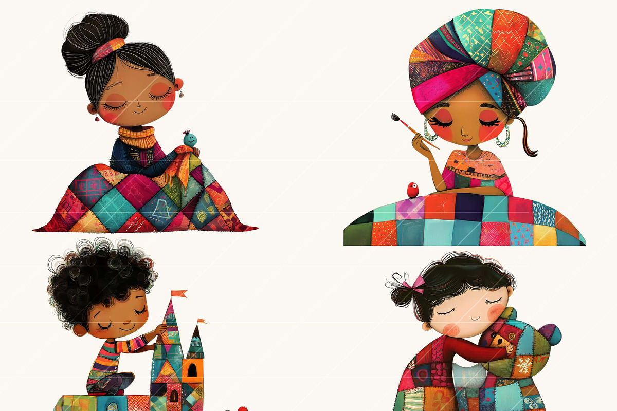 Afro Quilted Girl Clipart Bundle, a Person Illustration by BusyDaydesign (Photo 6 of 9)