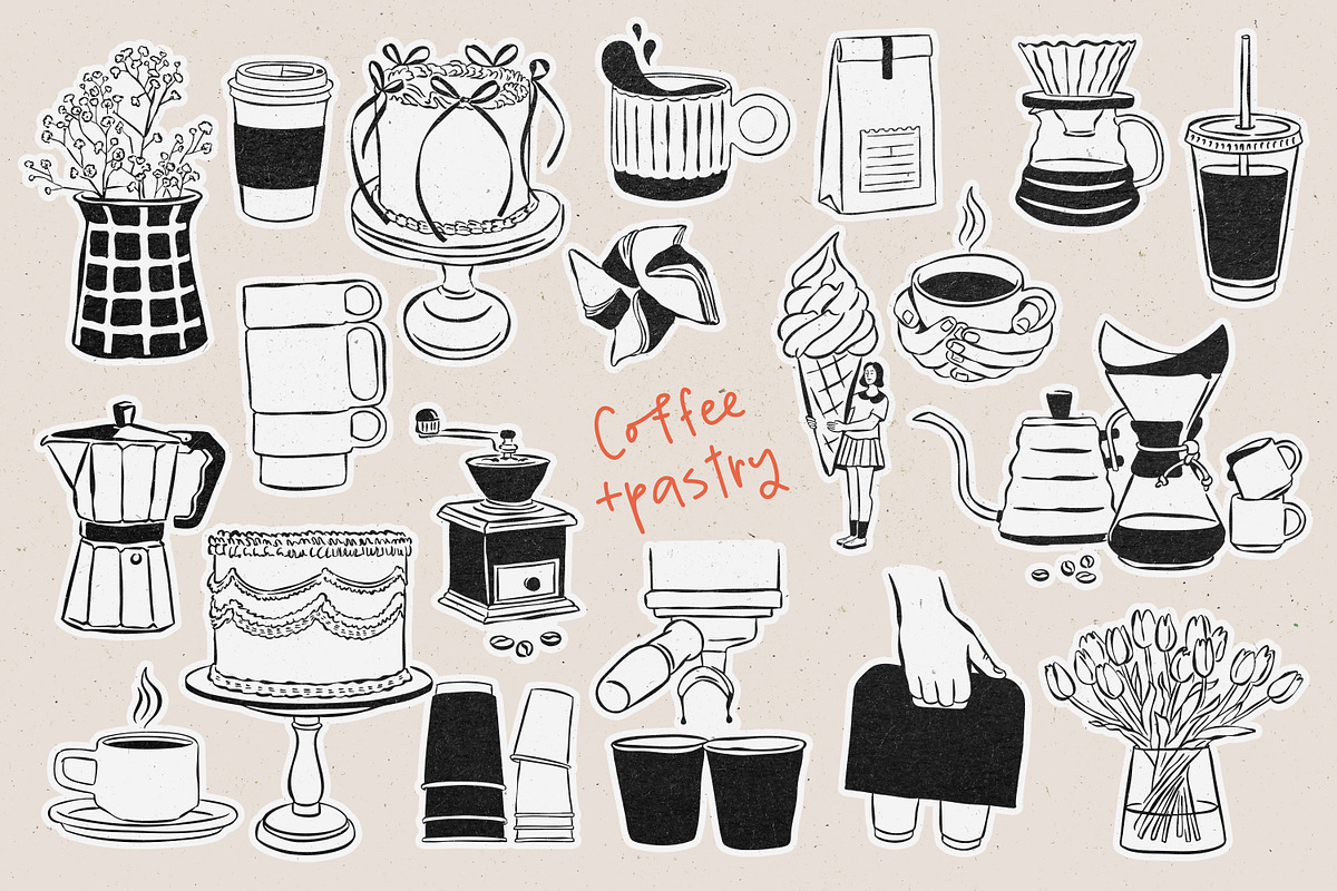 Naive coffee and pastry doodles, an Object Graphic by DesignThatMatters (Photo 13 of 14)