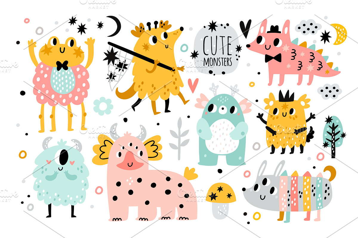Cute little monsters. Funny cartoon, an Animal Illustration by Vectorbuum