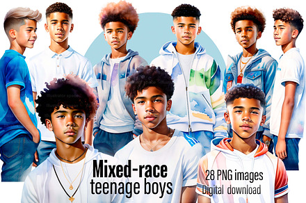 Mixed-race teenage boys clipart