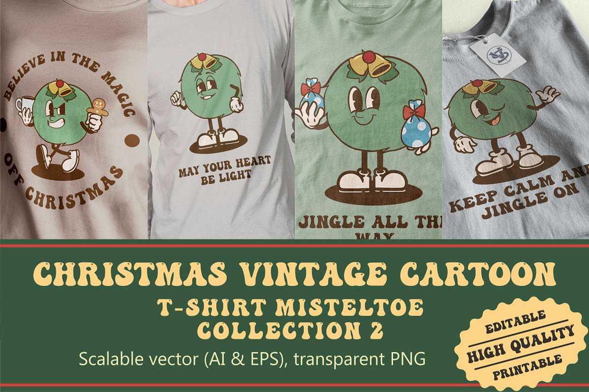 Christmas Mistletoe Vintage Cartoon, an Illustration by vectstudio (Photo 1 of 5)