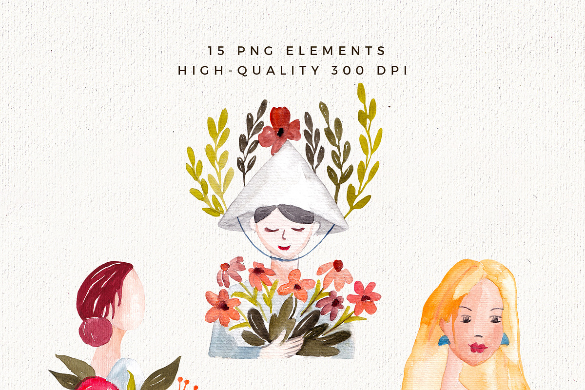 Mom with Flowers Watercolor Clipart, an Illustration by Mia Digital (Photo 4 of 8)