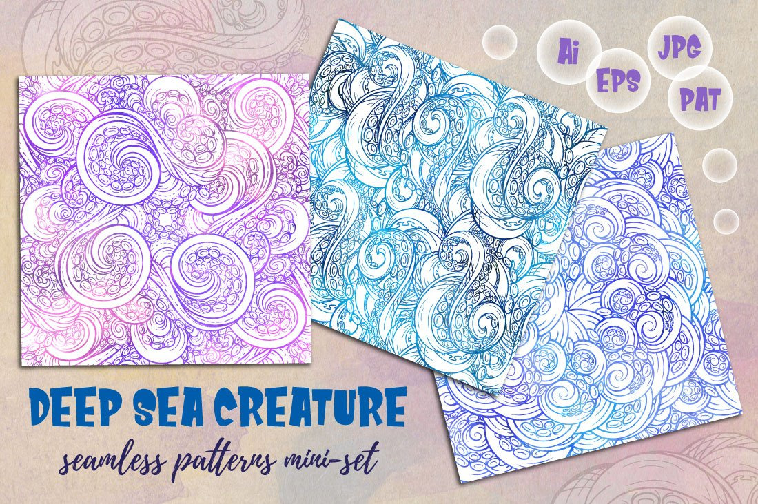 Deep sea creatures seamless patterns, a Pattern Graphic by Graphic Magic