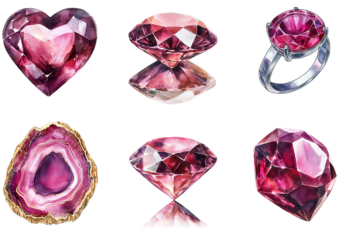 Burgundy Crystals and Gems Clipart, an Illustration by DreamArtGraphic (Photo 2 of 3)
