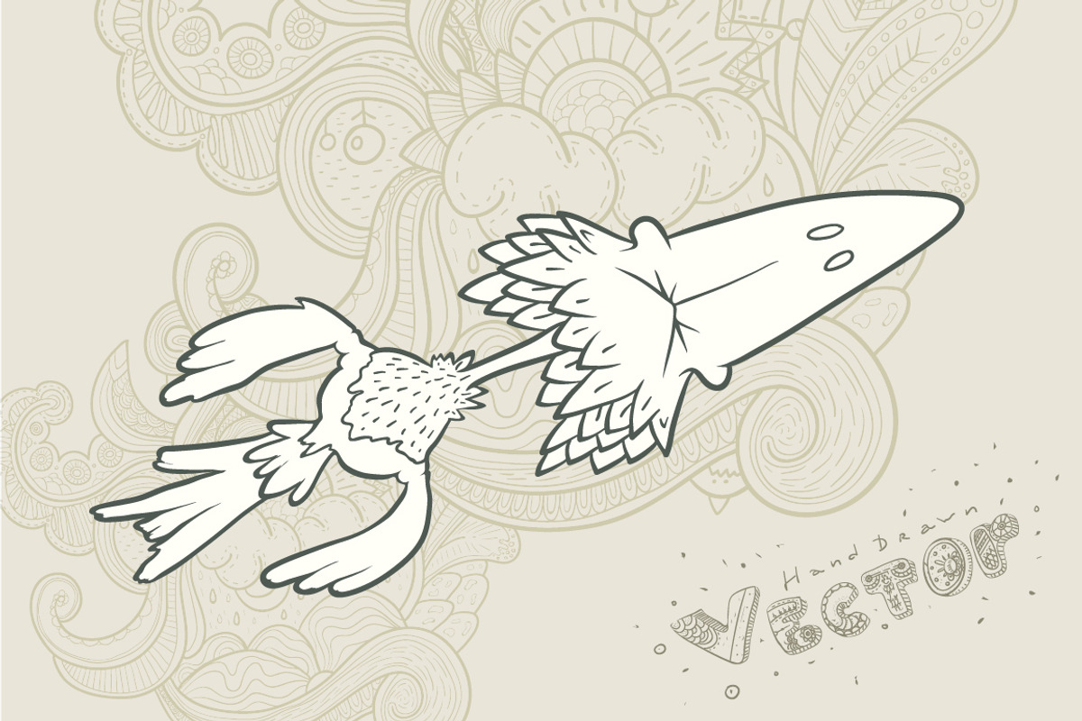 Hand drawn vector retro cartoon bird, a Decorative Illustration by Andrew Bzh.
