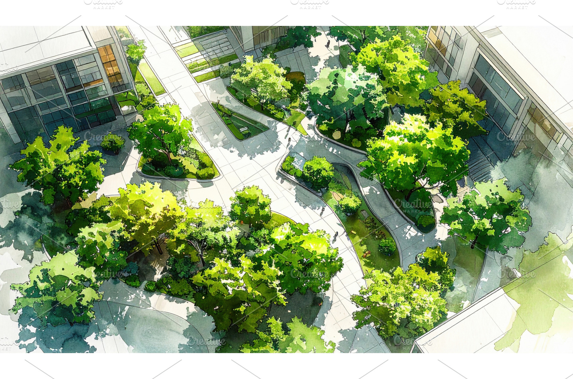 Aerial watercolor sketch of a modern, an Architecture Photo by Igor Tichonow