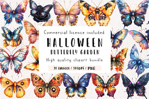 Halloween Butterfly Garden Clipart, an Illustration by CreationArt