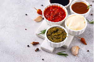 Set of different sauces. Ketchup, a Food & Drink Photo by Yulia Furman