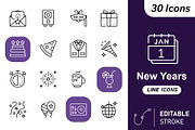 New Year Line Icons Set, an Outline Icon by Adl Studio (Thumbnail 1 of 4)