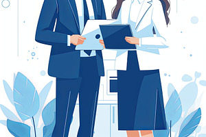 Professional collaboration between a man and woman in a modern office setting, a Photo by AS photostudio