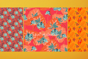 Orange Floral Seamless Vector Pack