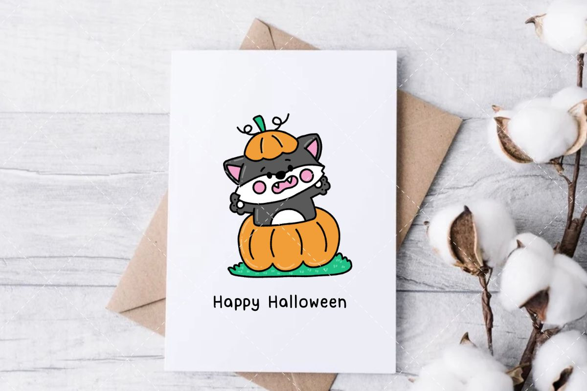 Halloween Day with cute wolf, an Animal Illustration by Nattapohncha (Photo 3 of 3)