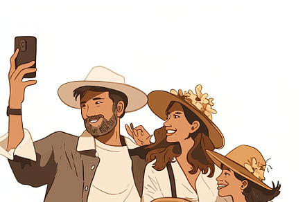 Smiling family taking a selfie together in casual outdoor clothing, an Illustration by AS photostudio