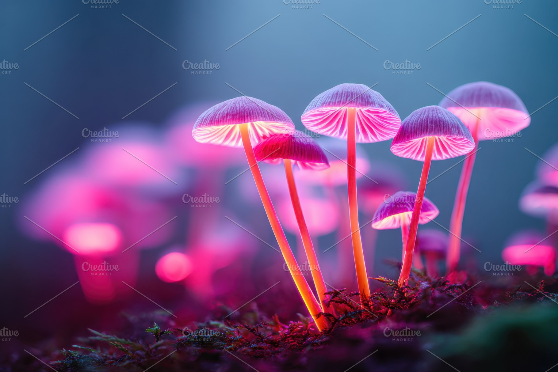 Glowing mushrooms in a mystical forest, a Nature Photo by AlyaAnd
