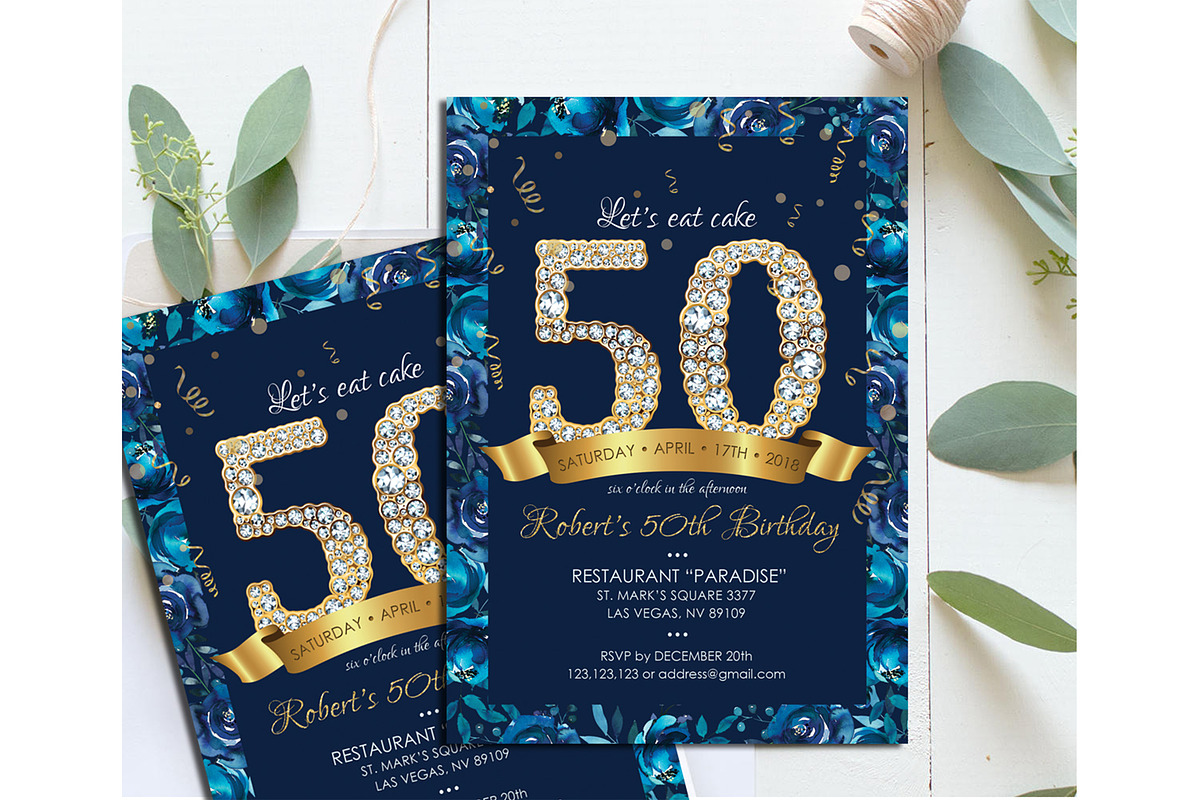 Navy and Gold 50th Birthday Invitе, an Invitation Template by DreamsClipArt (Photo 2 of 4)