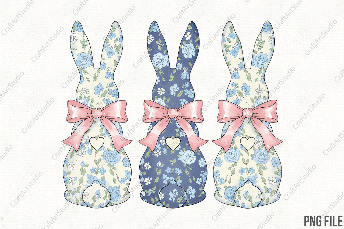Floral Easter Bunny Bow Sublimation, an Illustration by CraftArtStudio (Photo 1 of 4)