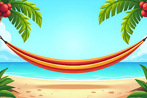 Island With Colorful Hammocks Betwee, a Photo by LOGOCREATIVE
