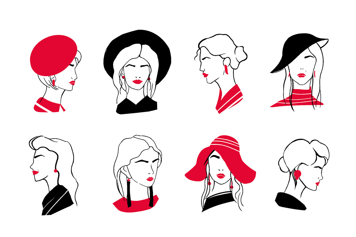 Stylish lady portrait set + pattern, a Person Illustration by Good Studio (Photo 2 of 6)