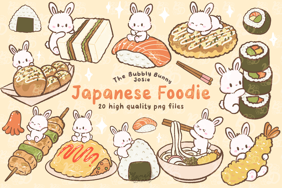 Japanese Foodie Bunny Clipart Set, an Animal Illustration by Blumensdiary (Photo 1 of 6)