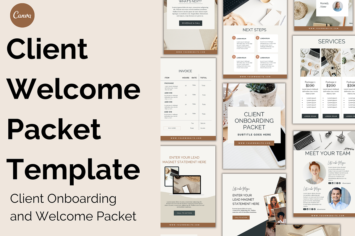 Client Welcome Packet Canva Template, a Magazine Template by Social Assumptions (Photo 1 of 14)