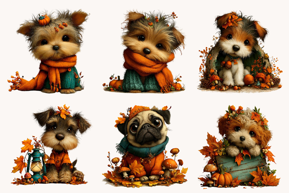Whimsical Autumn Fall Dog Clipart, a Seasonal Illustration by Designworld (Photo 5 of 9)