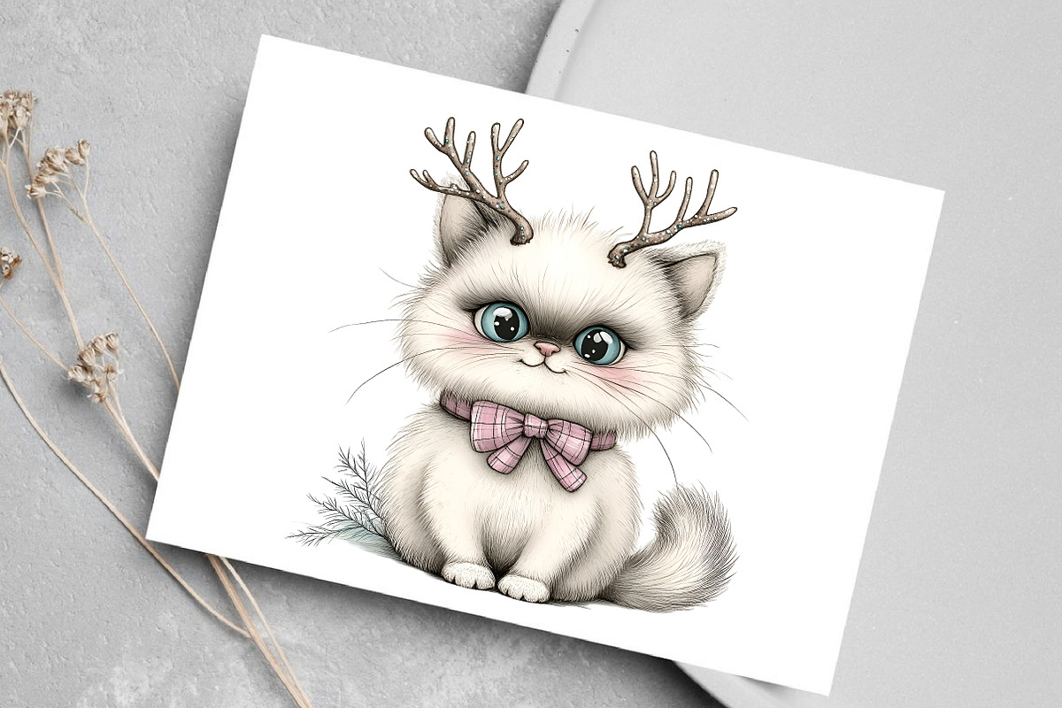 Whimsical Christmas Cute Cat Clipart, an Illustration by Canvas Craft (Photo 5 of 7)