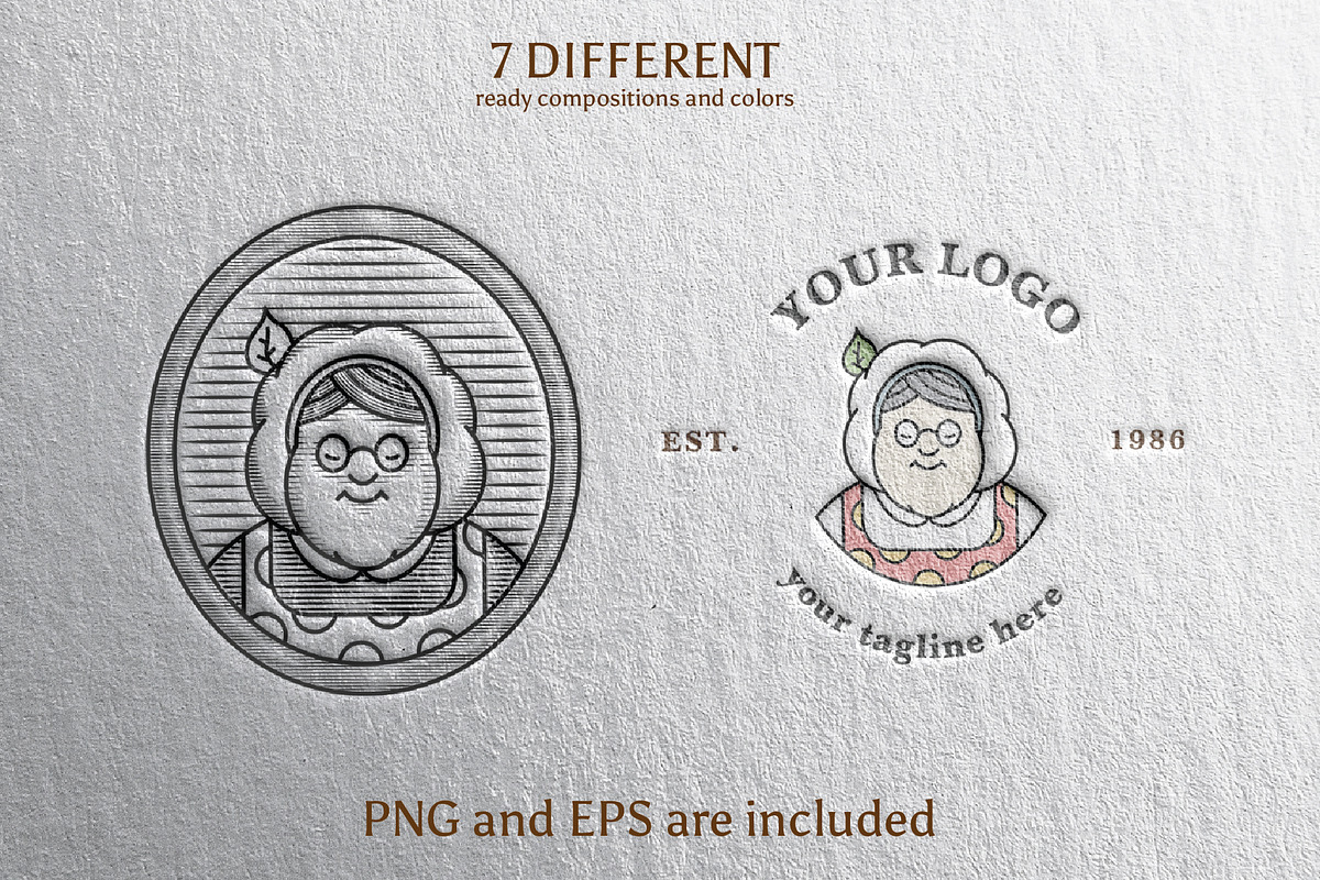 Vintage Grandmother Chef logo 7 PACK, a Branding & Logo Template by Alexandra De Angelis (Photo 1 of 7)