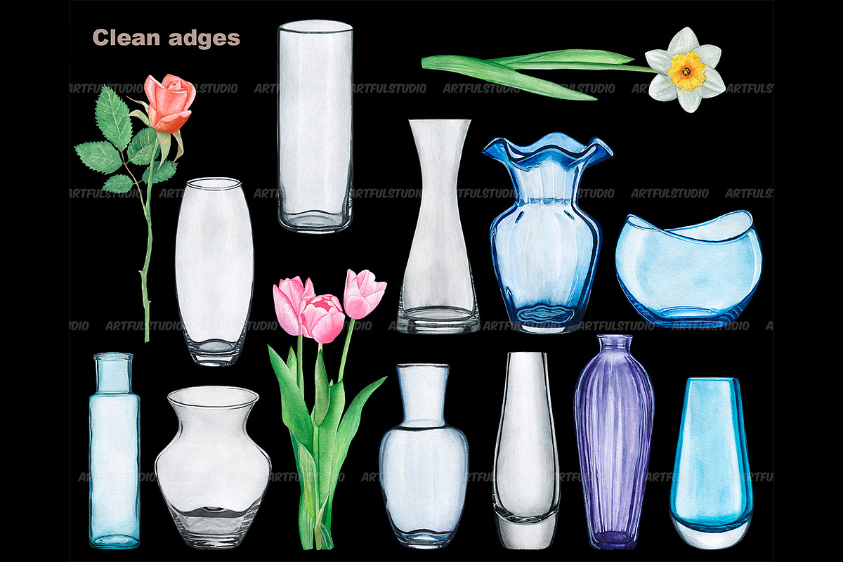 Watercolor glass vases clipart set, an Illustration by ArtfulStudio (Photo 3 of 9)