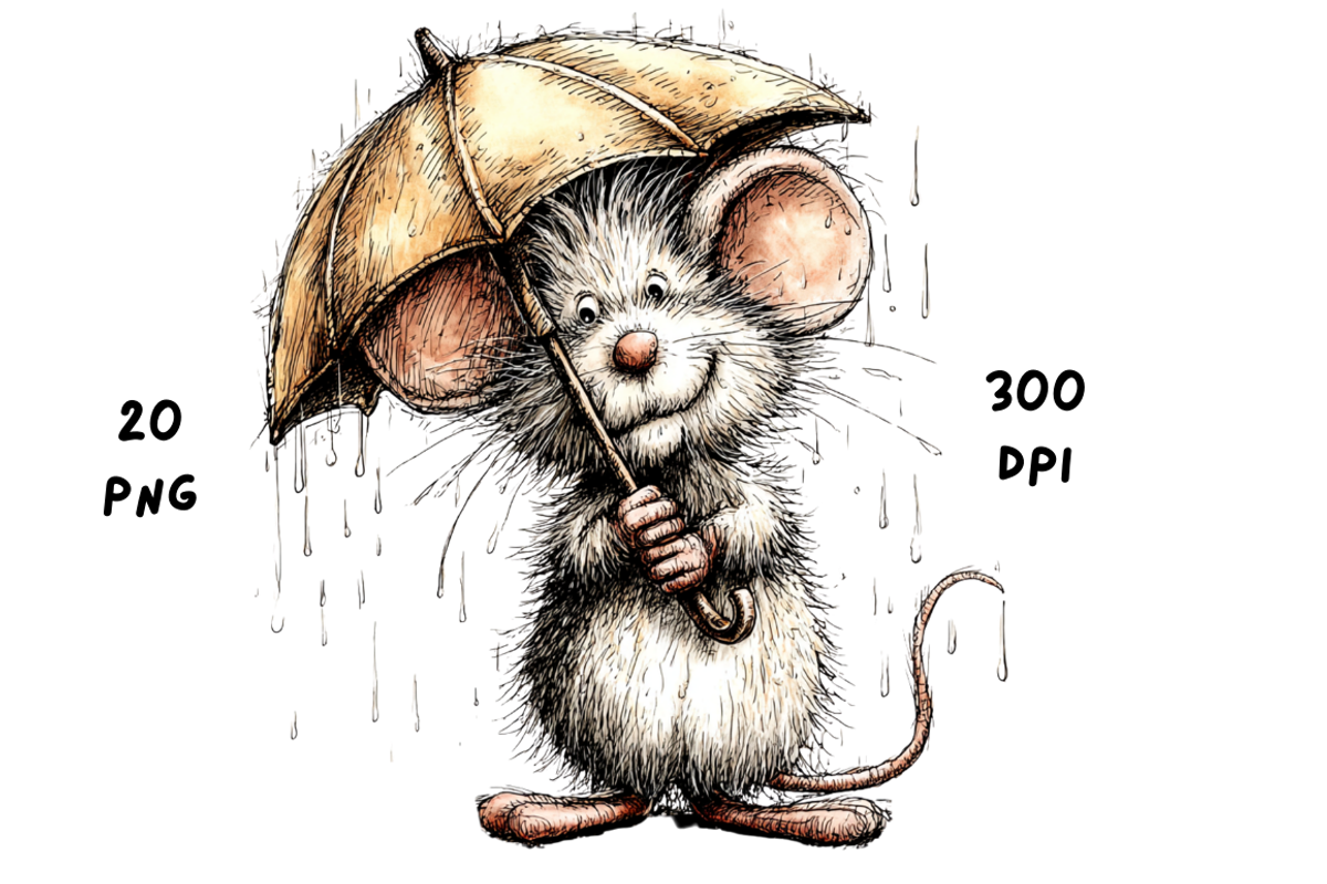 Whimsical Spring Rainy Mouse, an Animal Illustration by GiraffeCreative (Photo 7 of 20)