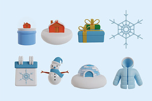 Set Of 20 Winter Season 3d Icons