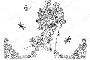 Doodle Female Shoes Flowers.