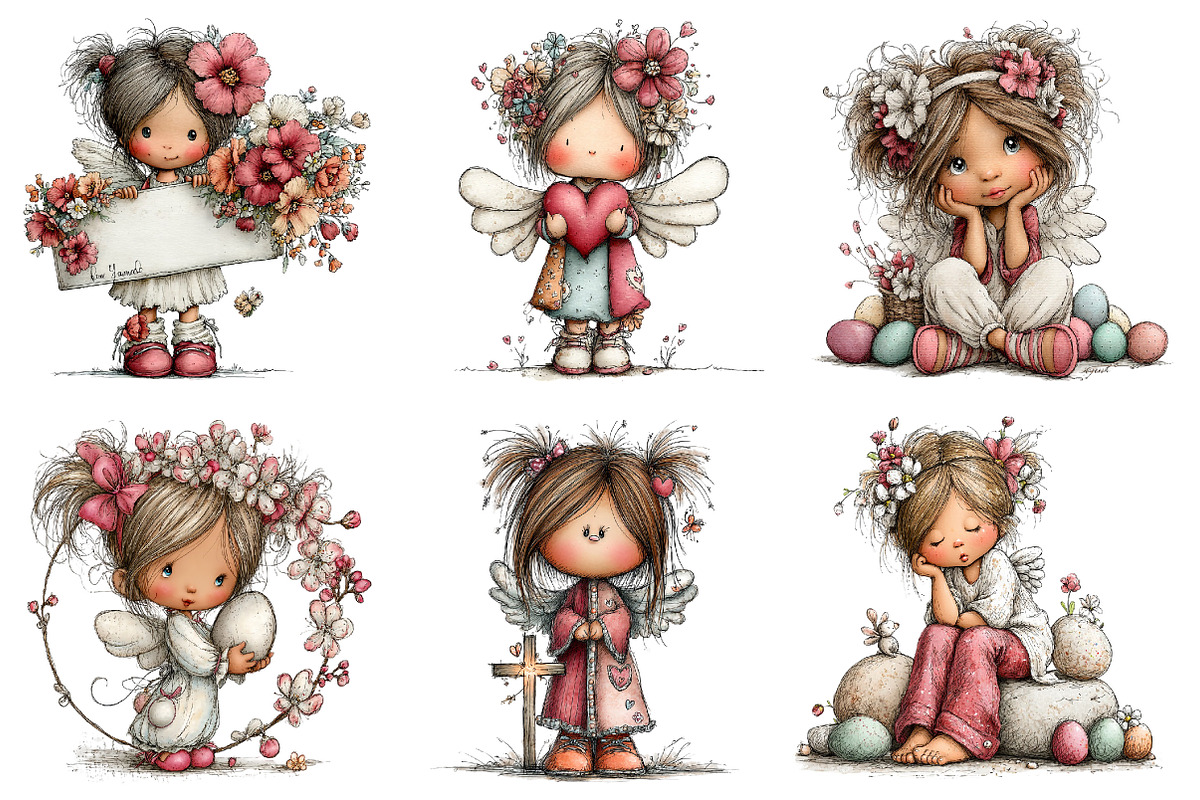Whimsical Easter Angels Clipart, an Illustration by Dream Creation (Photo 3 of 7)