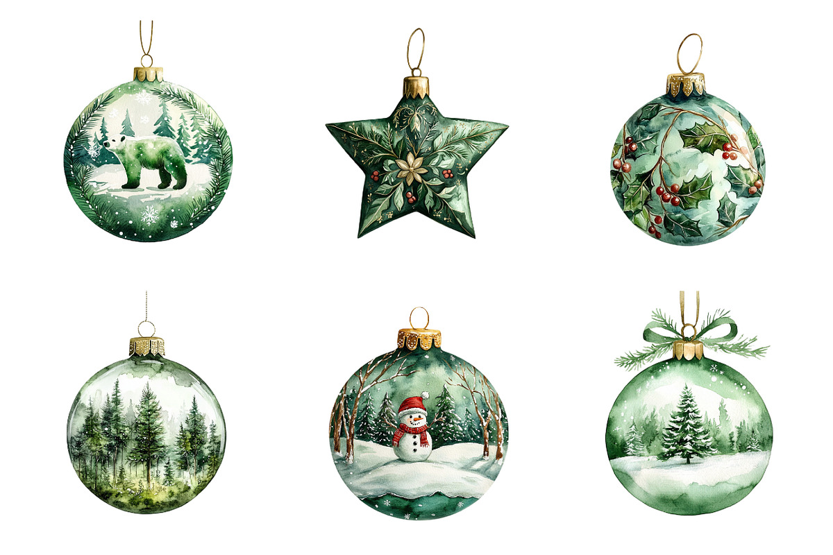 Green Christmas Balls Clipart Bundle, an Illustration by SinaCreation (Photo 3 of 7)