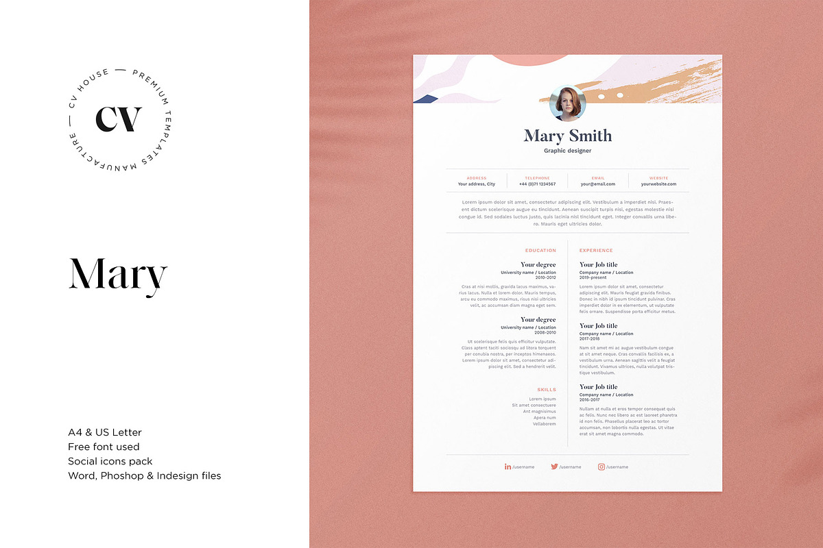 Mary | CV / resume template, a Resume Template by CV house (Photo 1 of 5)
