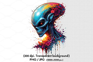 alien skull with flowers and paint, a Person Illustration by yod67