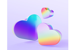 3d Holographic Iridescent Hearts