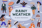 People with umbrellas in rain set, a Person Illustration by Good Studio (Thumbnail 1 of 6)