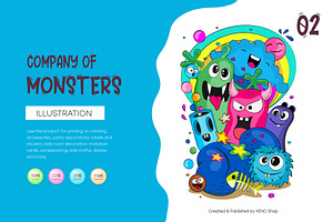 Cheerful Company of Monsters 02., an Animal Illustration by KENO Mascots